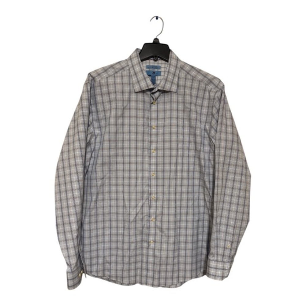 Egara Mens Non-Iron Slim Fit Dress Shirt Blue Plaid 100% Cotton Size 2XLT